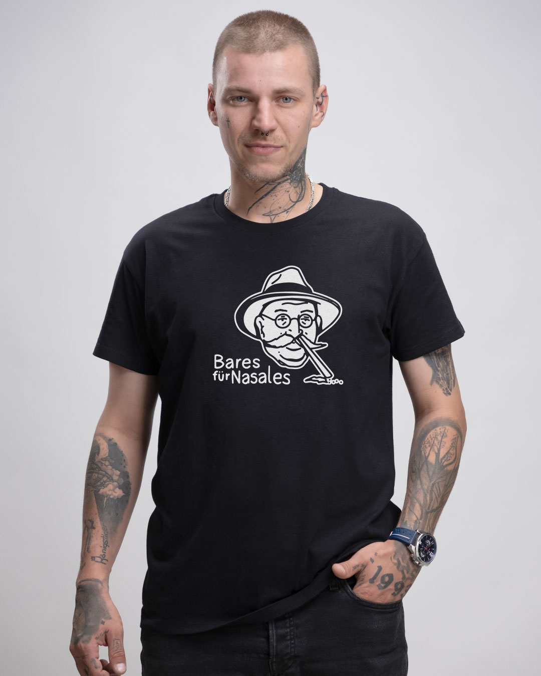 Bares für Nasales / Großer Print - Herren Ringspun Shirt - Junkie Tattoos