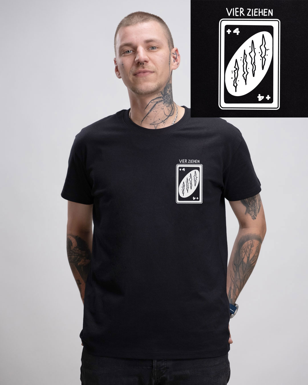 4 Ziehen - Herren Ringspun Shirt - Junkie Tattoos (Black)