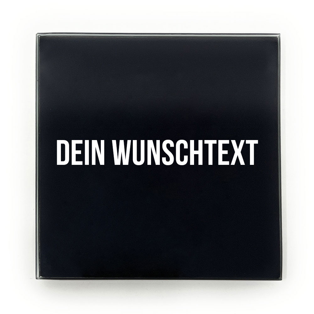 10cm WUNSCHTEXT Hartglas-Brettchen mit Stoffsäckchen