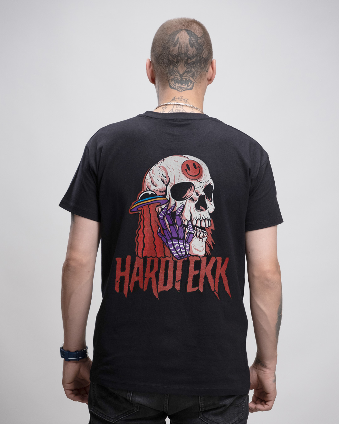 hardtekk_skull_herrenshirt_back Hardtekk Skull - Herren Basic T-Shirt Basic