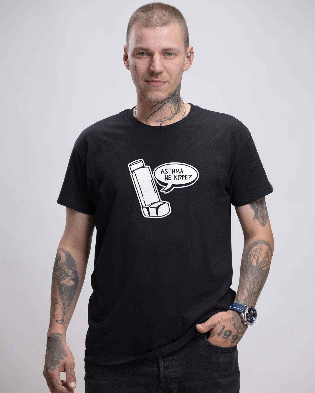 Asthma ne Kippe - Herren Ringspun Shirt - Junkie Tattoos