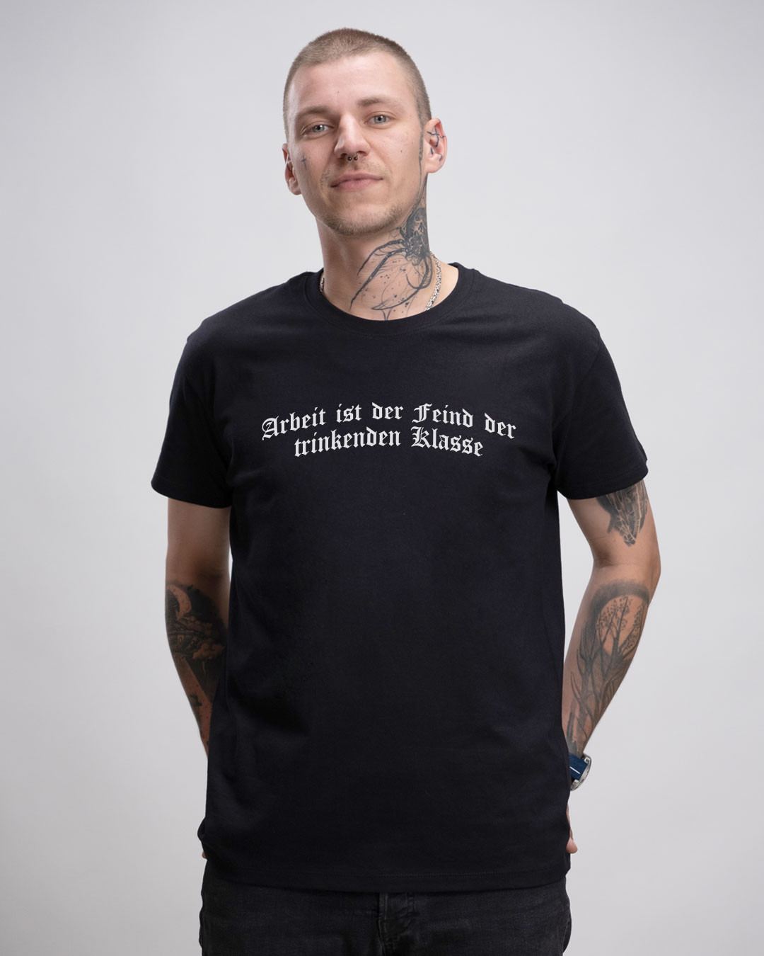 Arbeit ist der Feind - Herren Ringspun Shirt - Junkie Tattoos (Black)