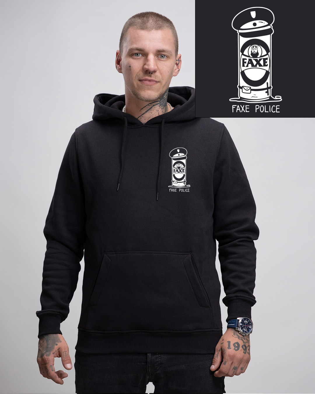 Faxe Police - Heavy Hoodie - Junkie Tattoos Faxe Police - Heavy Hoodie - Junkie Tattoos