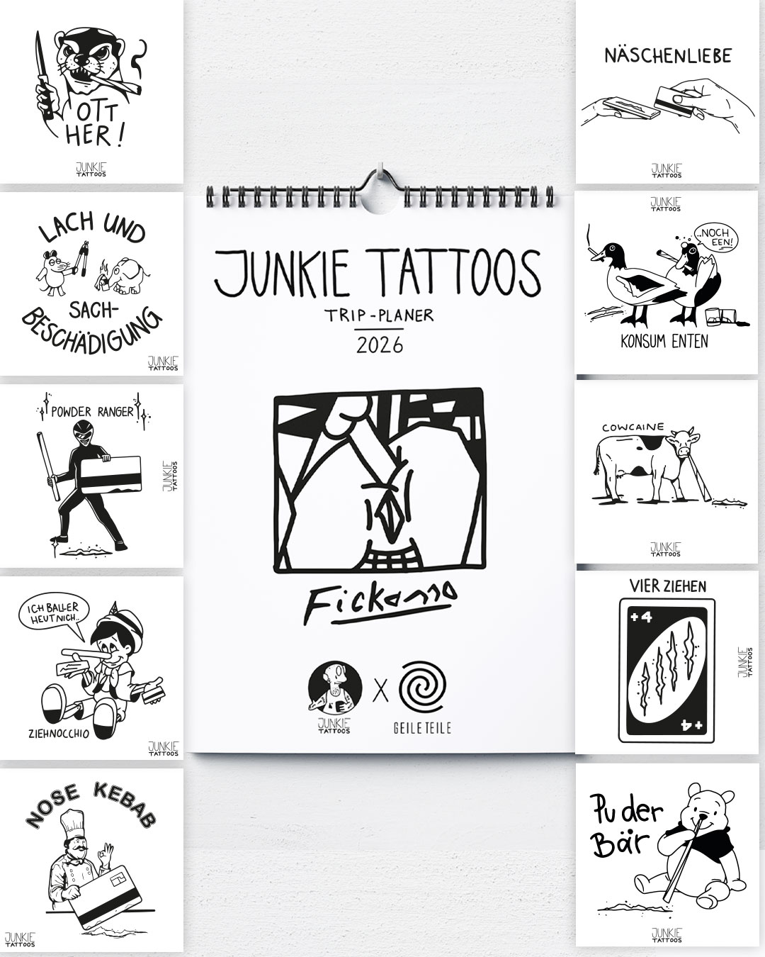 Sparset: Junkie Tattoos Kalender + Sticker Pack