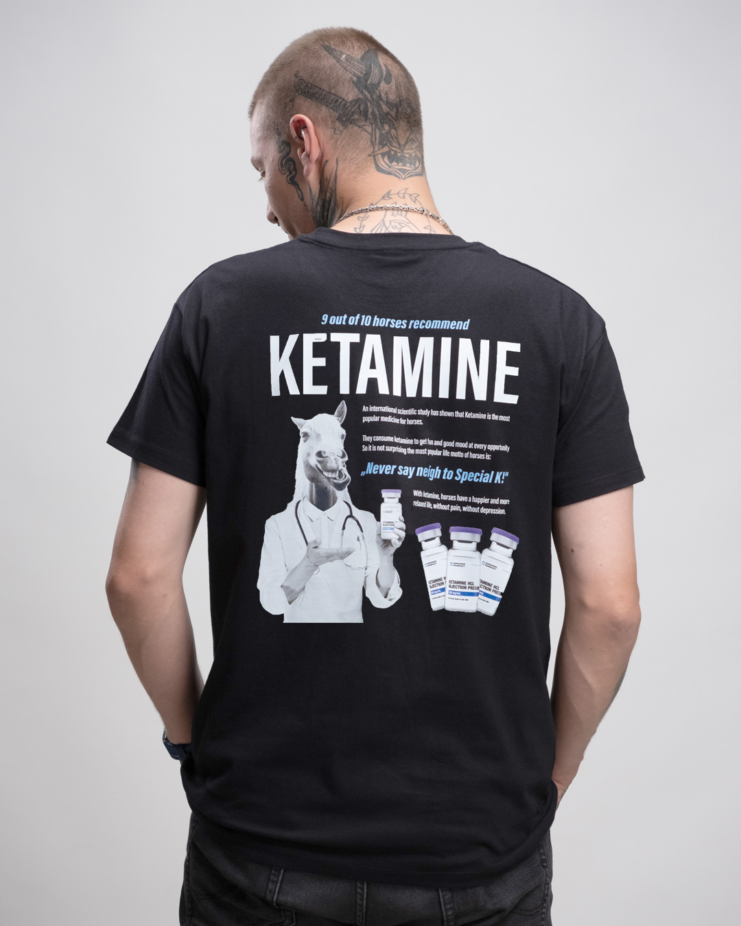 ketamine_herrenshirt_back Ketamine Horse - Herren Basic T-Shirt Basic