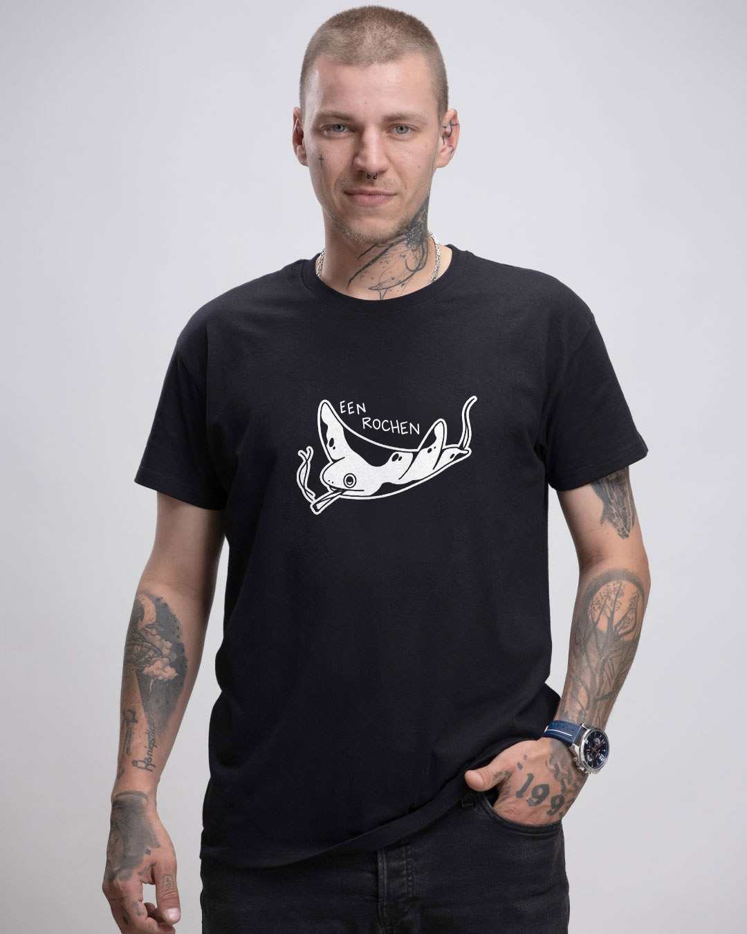 Een Rochen / Großer Print - Herren Ringspun Shirt - Junkie Tattoos