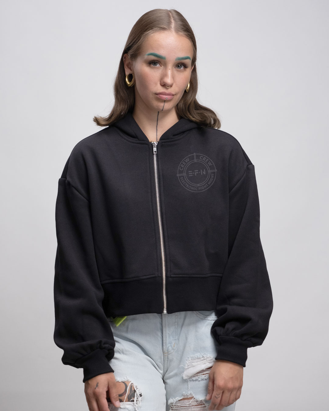EFN CREW TYPE - Oversized Crop Sweat-Jacke mit Reißverschluss 