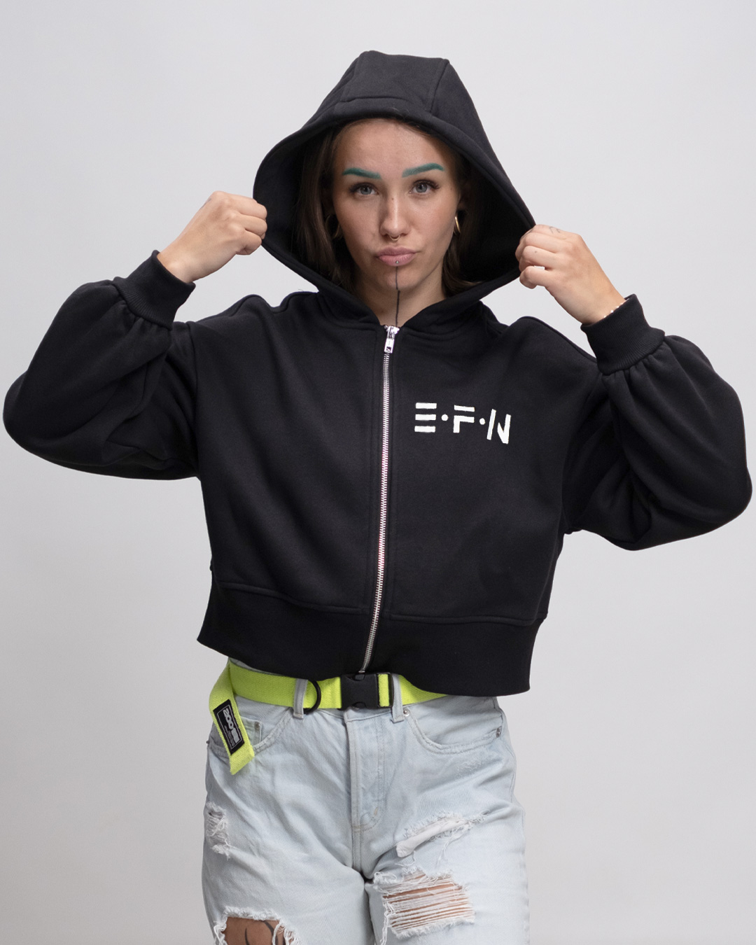 EFN - Oversized Crop Sweat-Jacke mit Reißverschluss