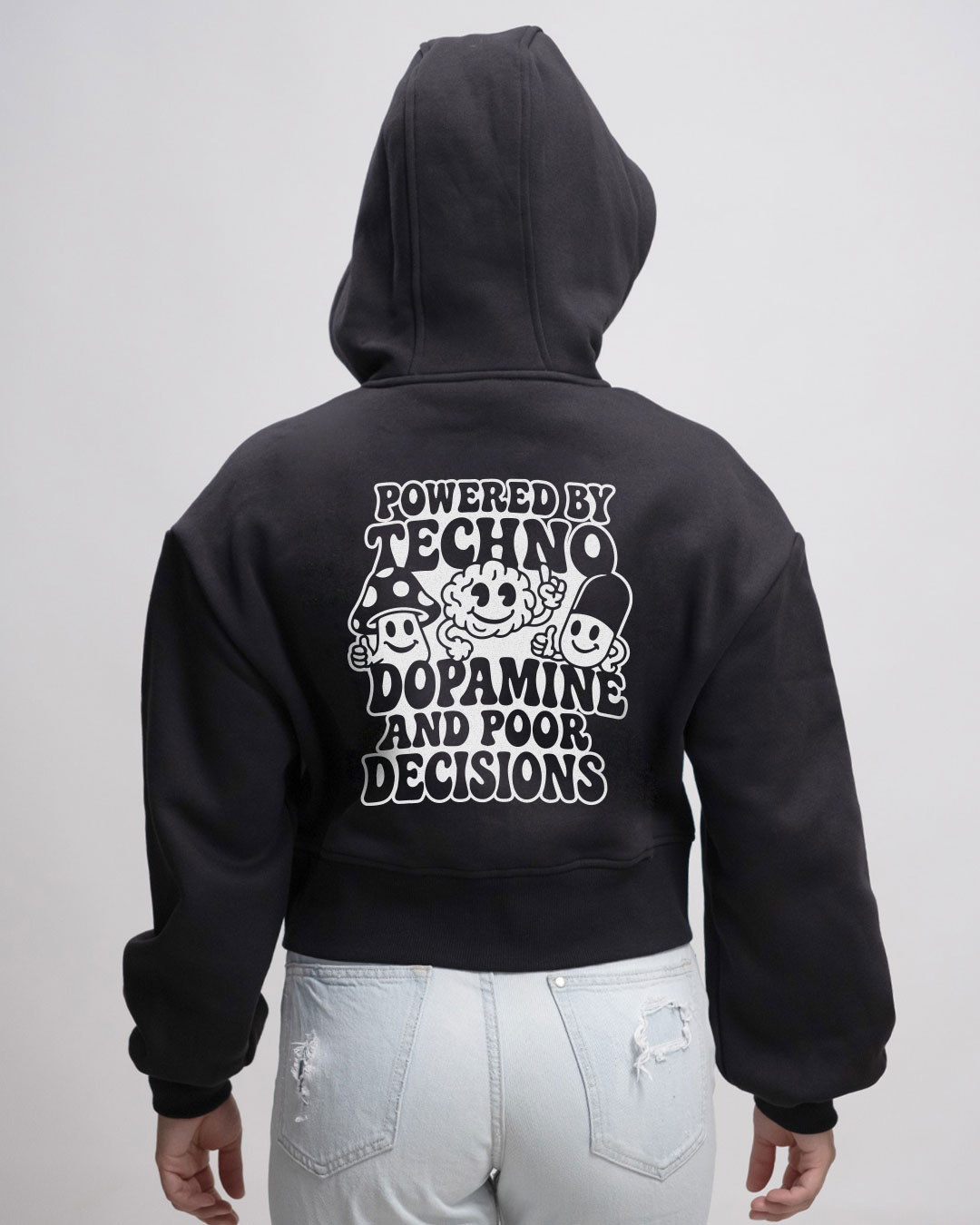 Powered by techno - Oversized Crop Sweat-Jacke mit Reißverschluss