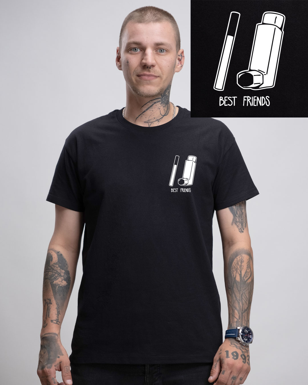 Best Friends - Herren Ringspun Shirt - Junkie Tattoos (Black)