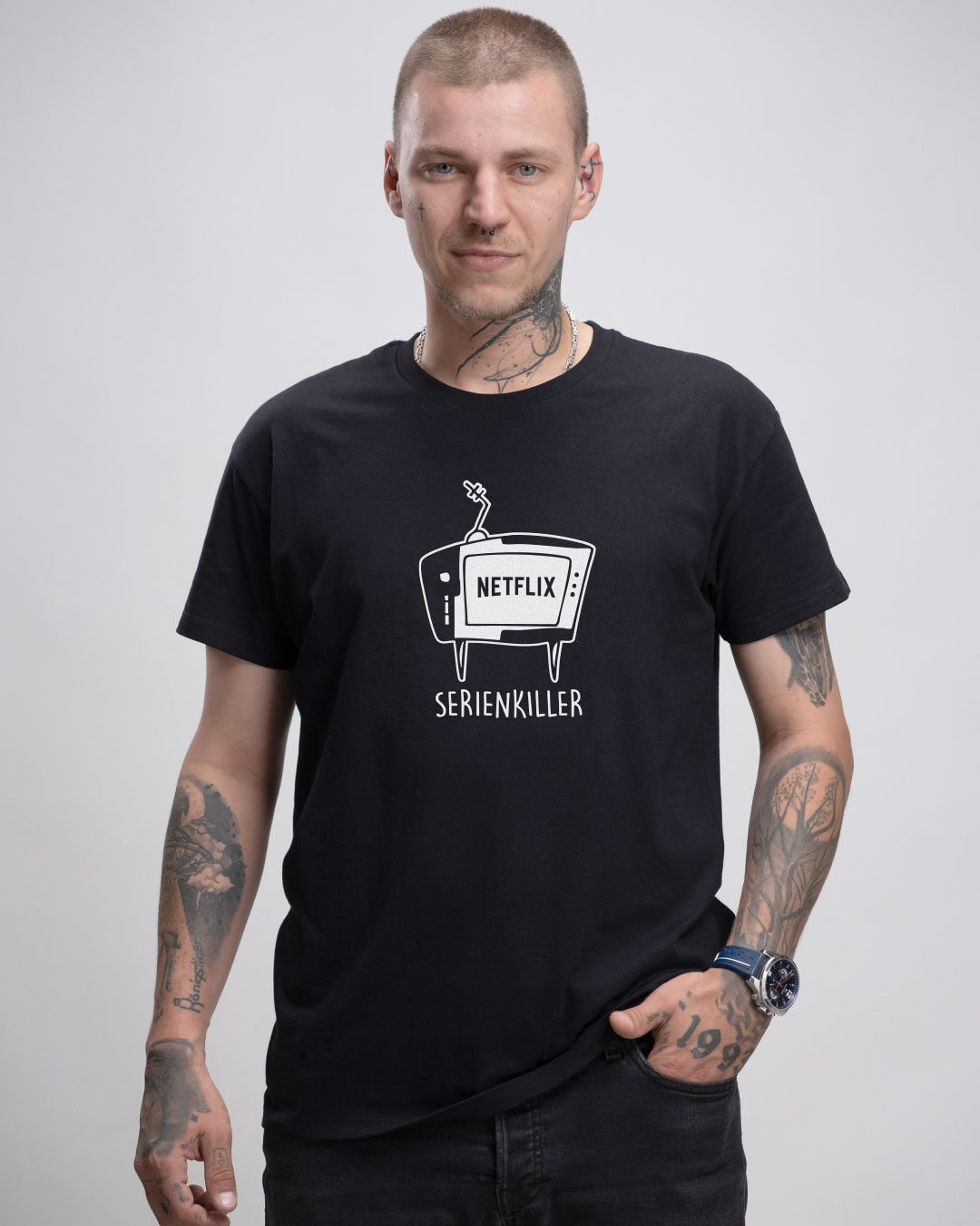 Netflix Serienkiller - Herren Ringspun Shirt - Junkie Tattoos (Black)