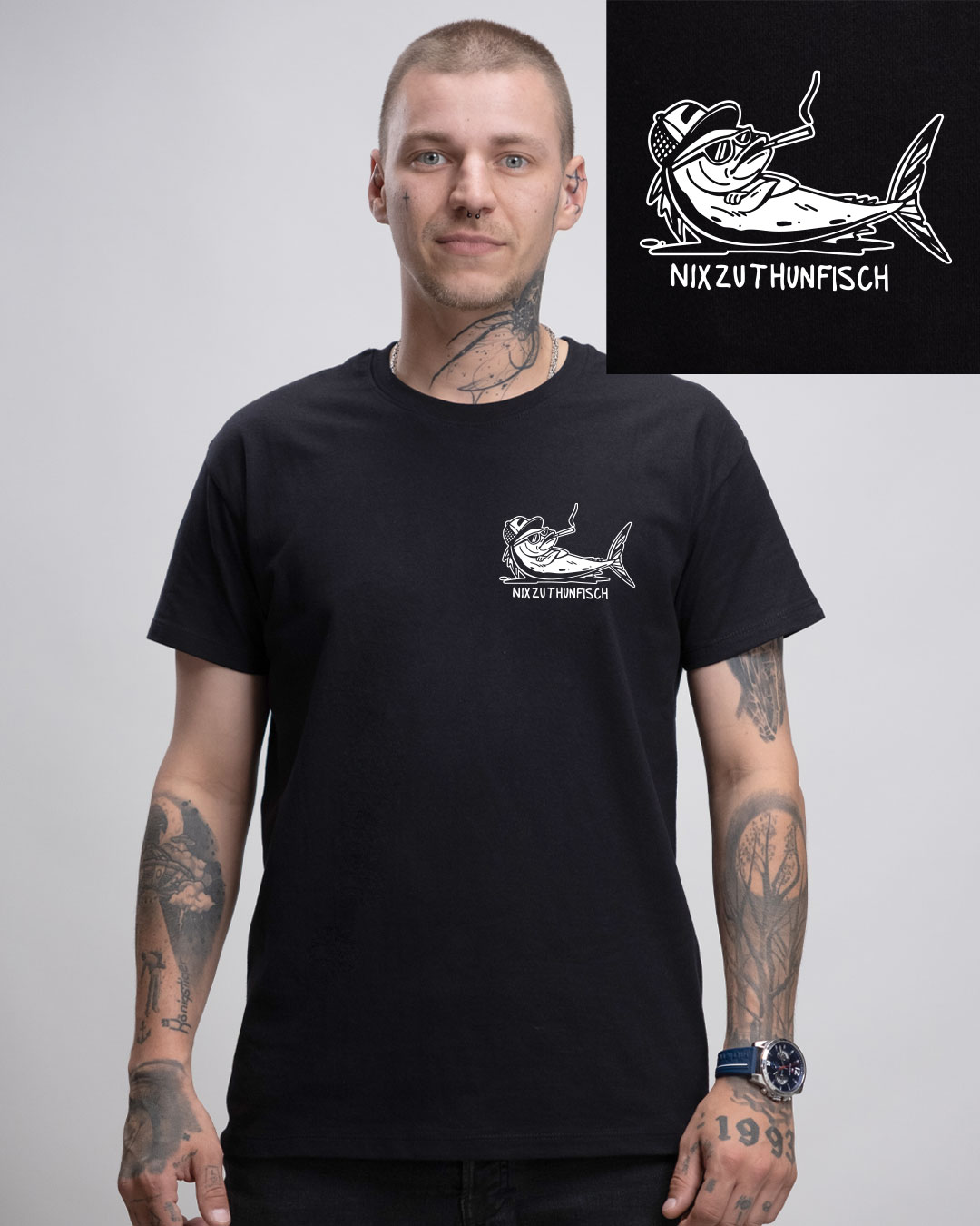 Nix zu Thunfisch - Herren Ringspun Shirt - Junkie Tattoos (Black) Nix zu Thunfisch - Herren Ringspun Shirt - Junkie Tattoos (Black)