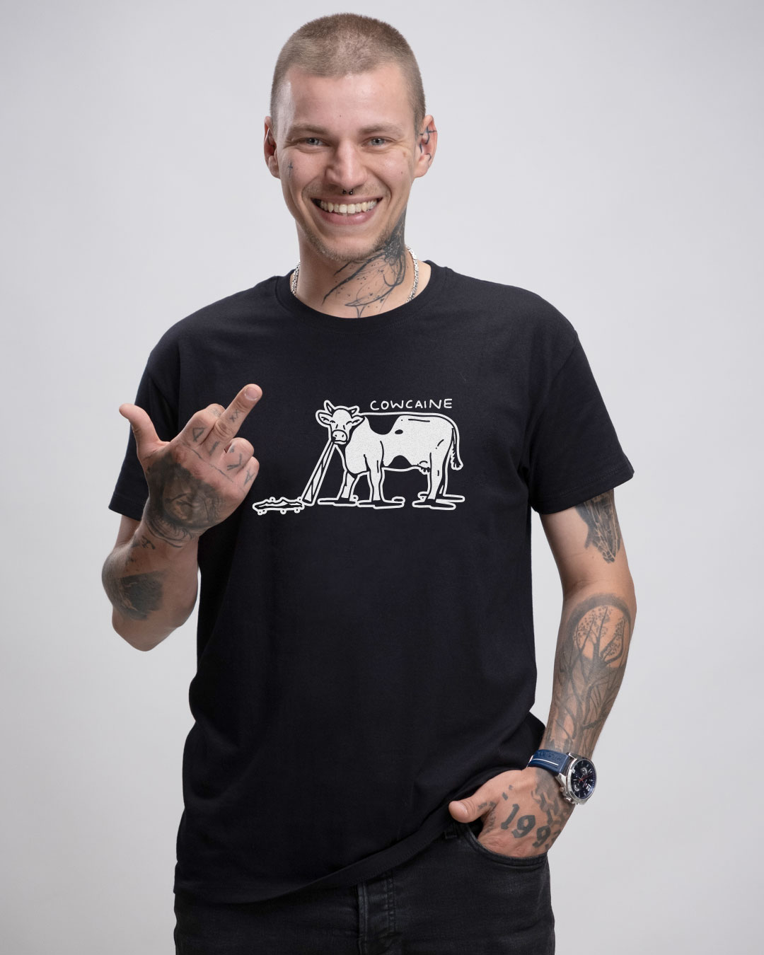 Cowcaine - Herren Ringspun Shirt - Junkie Tattoos (Black)