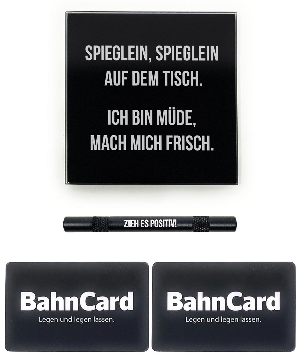 Spieglein_positiv_Bahn Sparset Konfigurator: 10x10 Echtglas-Brettchen, Röhrchen, Karten, Stoffsäckchen