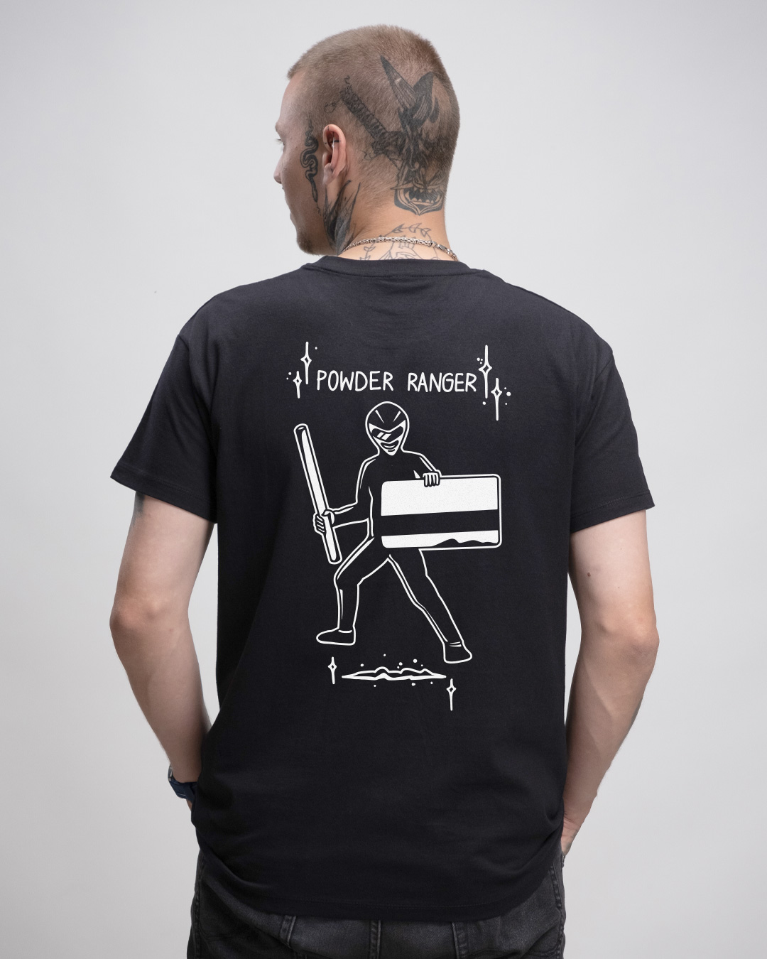 powderranger_black_Boys_Basic_Shirt_back Powder Ranger - Herren Ringspun Shirt - Junkie Tattoos