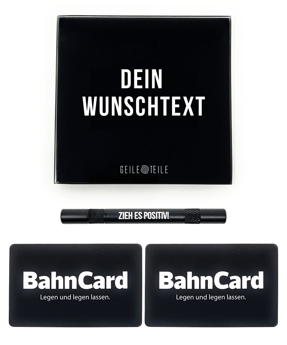 Wunschtext-Positiv 10cm WUNSCHTEXT Hartglas-Brettchen Set mit Röhrchen, Karten, Stoffsäckchen