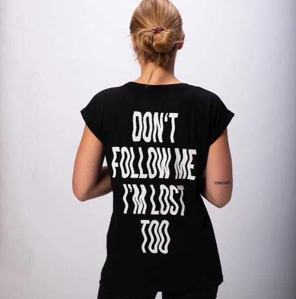 Don't follow me - Weites Ladies Shirt, Lang geschnitten, angeschrägte Ärmel