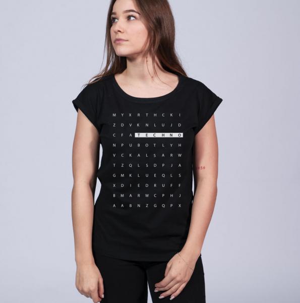 Techno Rätsel - Weites Ladies Shirt, Lang geschnitten, angeschrägte Ärmel