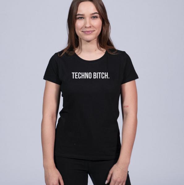 technobitch- Ladies Shirt, enganliegend mit Rundhals-Auschnitt