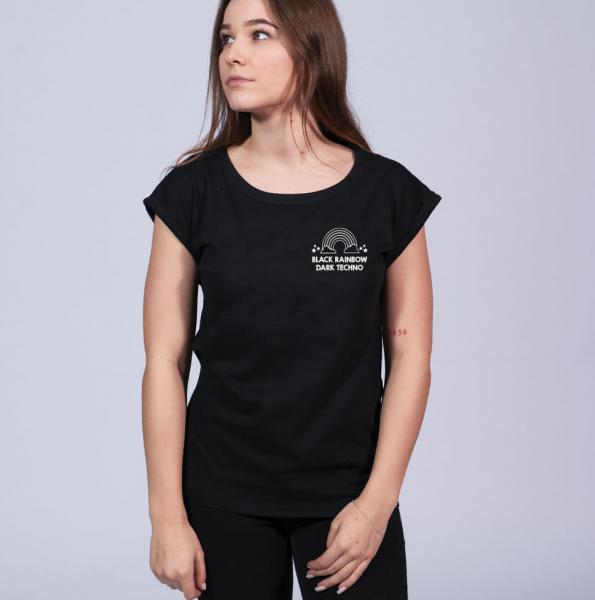 Black Rainbow dark techno Damen T-Shirt mit überschnittene Schulter