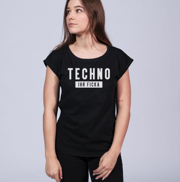Techno ihr Ficka - Weites Ladies Shirt, Lang geschnitten, angeschrägte Ärmel