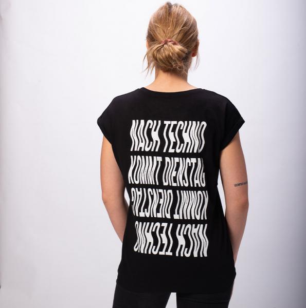 Nach Techno - Weites Ladies Shirt, Lang geschnitten, angeschrägte Ärmel