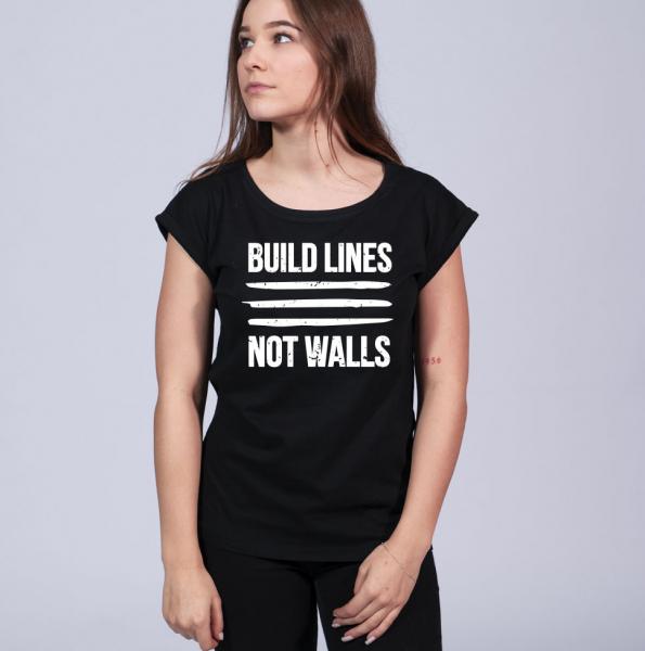 Build Lines Not Walls - Weites Ladies Shirt, Lang geschnitten, angeschrägte Ärmel