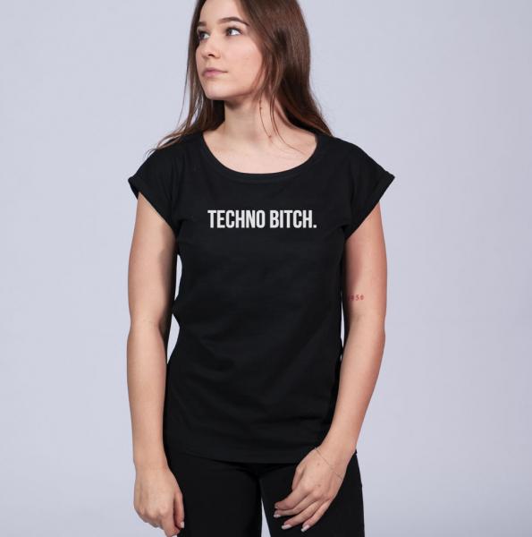Techno B*tch - Weites Ladies Shirt, Lang geschnitten, angeschrägte Ärmel