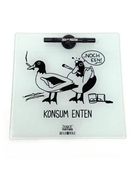 20cm Konsum Enten - Echtglas Platte 20x20cm mit Röhrchen von GeileTeile™ & Junkie Tattoos